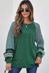Contrast Print Striped Raglan Crew Neck Loose Long Sleeve Top